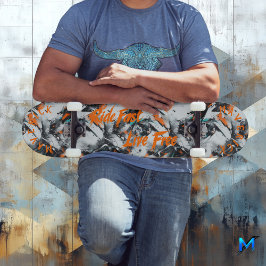 Monochrome Graffiti & Orange 'Ride Fast Live Free' Mini Skateboard Bräda 18,5 Cm