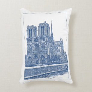 Monochrome Indigo Blue Retro Notre Dame de Paris Prydnadskudde