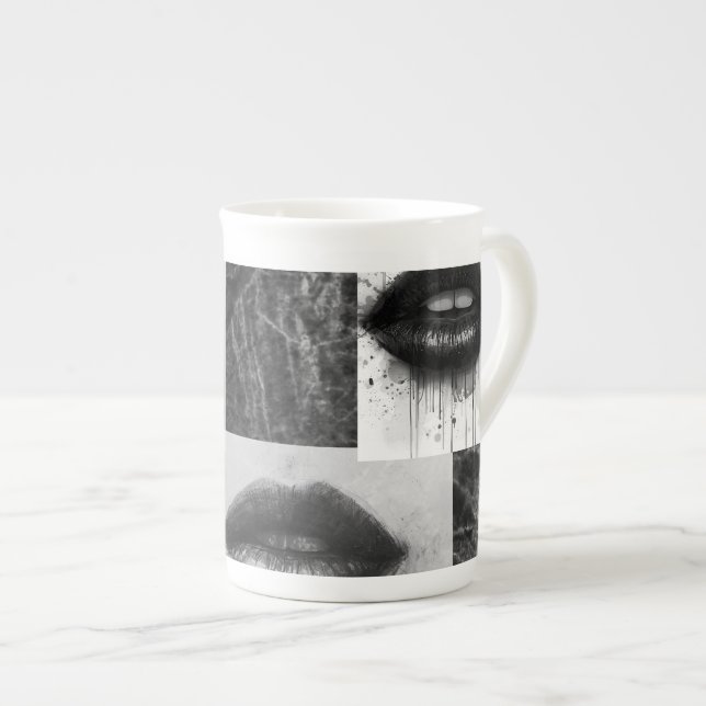 Monochrome Lips Specialty Mug  Elegant Black White Benporslin Mugg (Framsida höger)