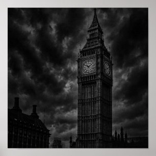 Monochrome London Skyline med Big Ben och City Poster