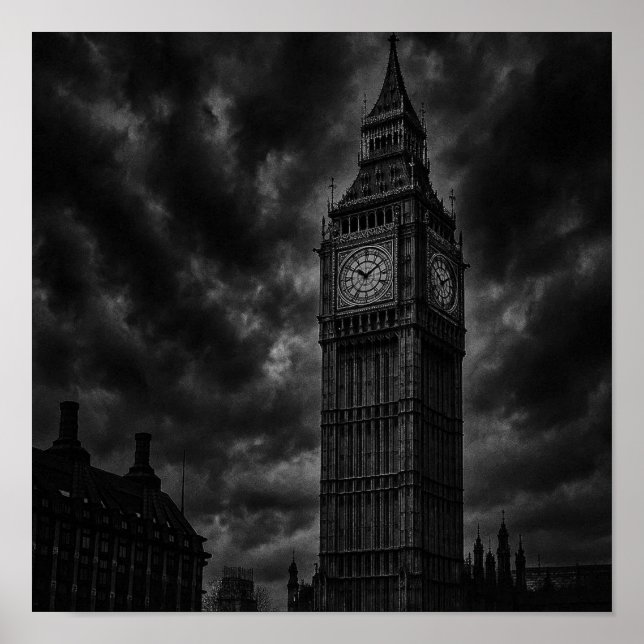 Monochrome London Skyline med Big Ben och City Poster (Framsidan)
