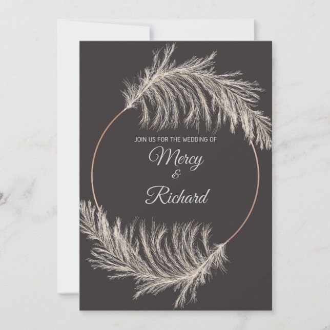 Monochrome Luxury Pampas Grass Boho Wedding Card (Framsida)