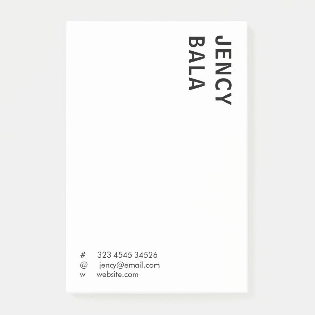 Monochrome Modern Minimal Black White Design Post-it Block (Framsida)