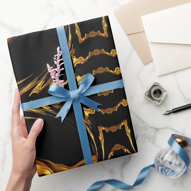 Monochrome Opulence: Liquid Gold Black Designer  Presentpapper (Gifting)
