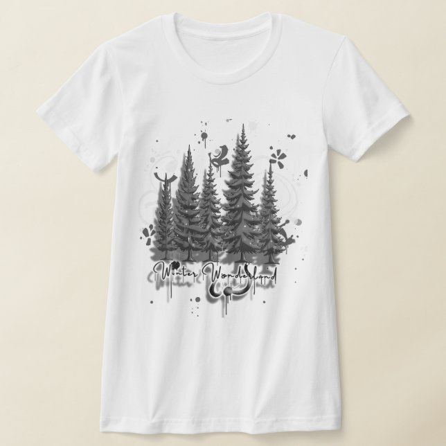 Monochrome Shadows: 3D Winter Wonderland Graffiti  T Shirt (Laydown)