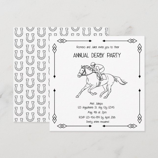 Monochrome Sketch Annual Derby Party Invitation Inbjudningar (Fram/baksida)