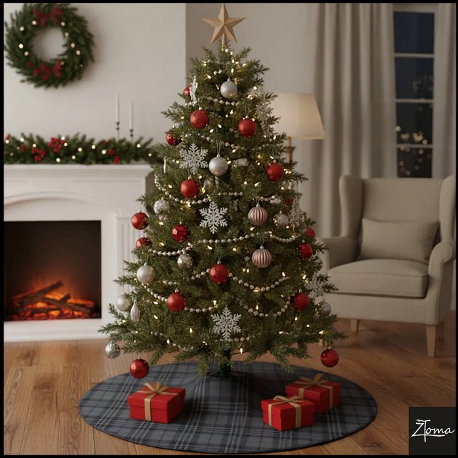 Monochrome Square Plaid Dark Gray Check Julgransmatta Borstad Polyester (Skapare uppladdad)