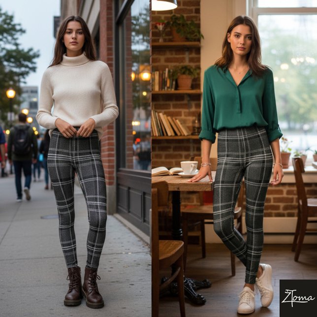 Monochrome Square Plaid Dark Gray Check Leggings (Skapare uppladdad)