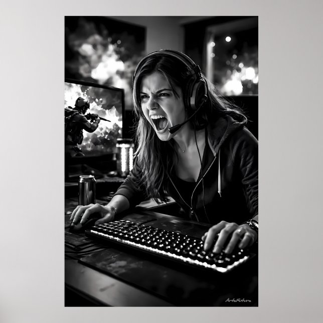 Monochrome Stress Burst Gamer Room Poster (Framsidan)