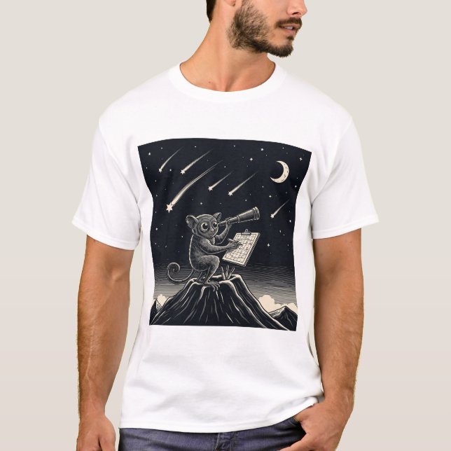 Monochrome Tarsier Astronomer - Nattkonst Himmel T Shirt (Framsida)