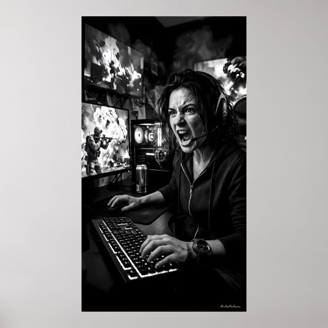 Monochrome Total Rage Gaming Room Poster (Framsidan)