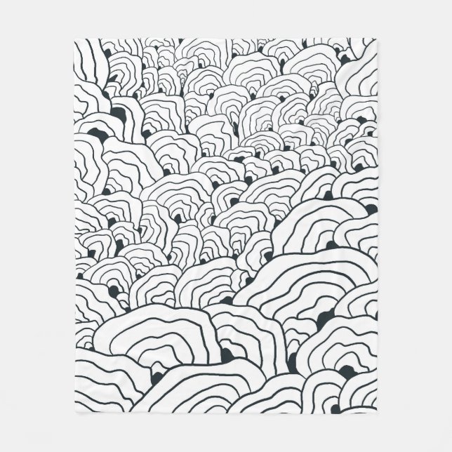 Monochrome Wave Pattern,  Modern Abstract Line Art Fleecefilt (Framsidan)