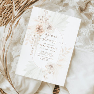 Monochrome White Boho Blommigt Möhippa Inbjudningar