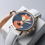 Monocle Hipster Red Fox Armbandsur<br><div class="desc">Söt vektorillustration av en röd räv i roligten med monokle och ljusblå bukslips.</div>