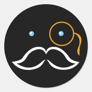 Monocle och Mustache Runt Klistermärke