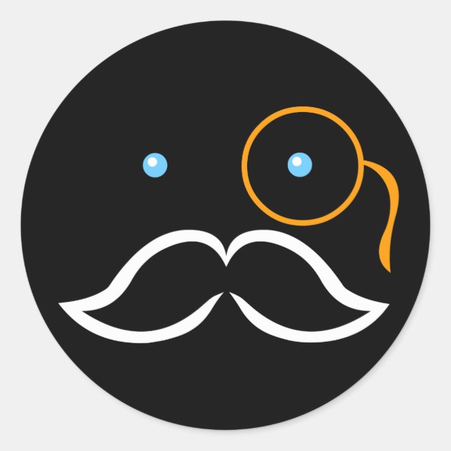 Monocle och Mustache Runt Klistermärke (Framsida)