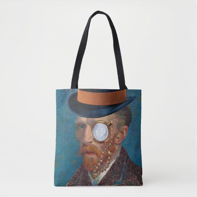 Monocle Van Gogh i Top hat Tote Bag Tygkasse (Framsida)