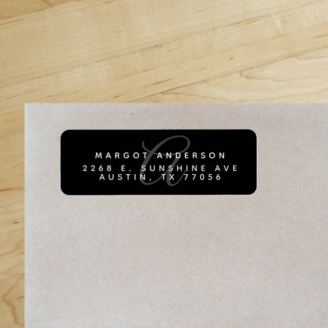 Monogoram Chic | Svart Snyggt | RETURADRESS Etikett ("Everyday is abundantly beautiful." 
Sincerely Best Wishes from Lucky Design World)