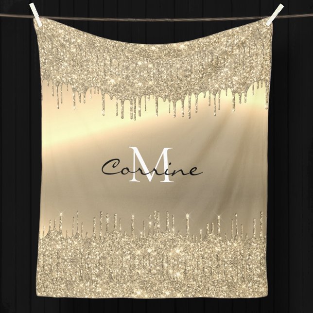 Monogram 14 000 Guld-droppformad Glitter-metallplu Fleecefilt (Skapare uppladdad)