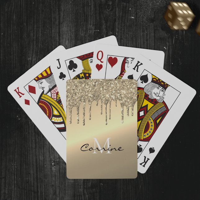 Monogram 14k Brass Guld Metallic Dripping Glitter Casinokort (Skapare uppladdad)