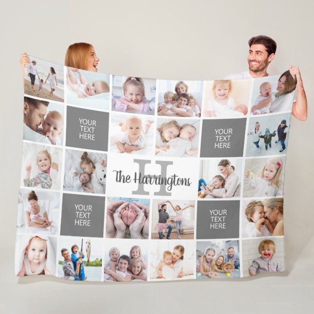 Monogram 24 Personlig för fotokollage Anpassningsb Fleecefilt (På plats)