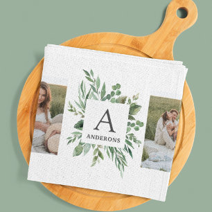 Monogram 2 foton   Personlig Greenery Ram Kökshandduk