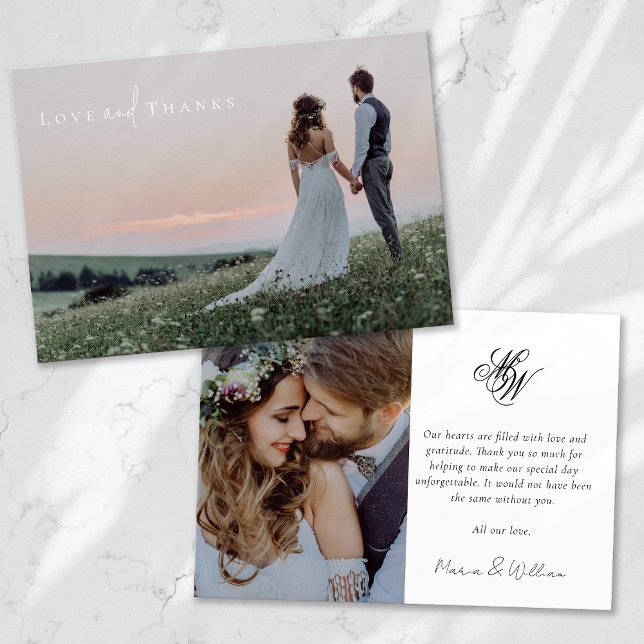 Monogram 2 fotopatkalligrafi Bröllop Tack Kort (Skapare uppladdad)