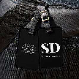 Monogram 2 initial Retro-Elegant svart vit Bagagebricka