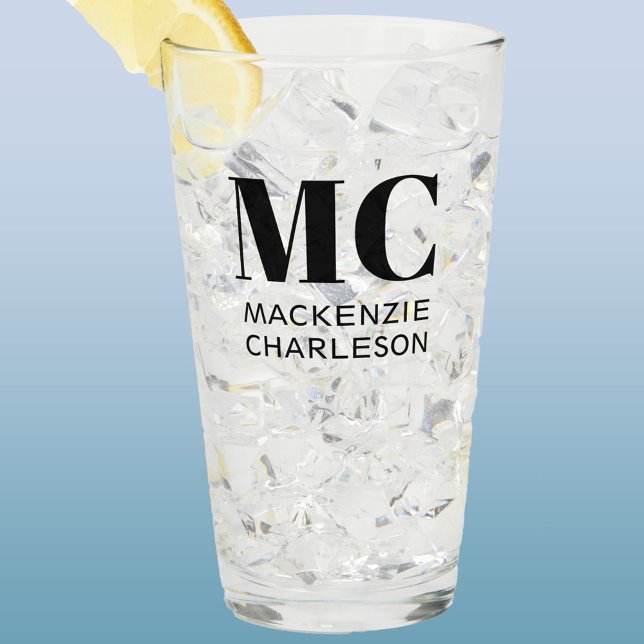 Monogram 2 Initialer Namn Anpassningsbar Glaskopp (Modern monogram initials business name custom glass tumbler for bar, restaurant, cafe,  business )