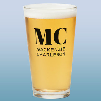 Monogram 2 Initialer Namn Personlig Beer Glaskopp
