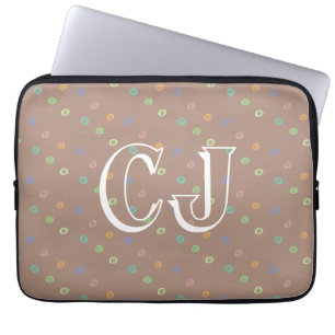 Monogram 2 Initialer Trendig Beige Dots Mönster Laptop Fodral