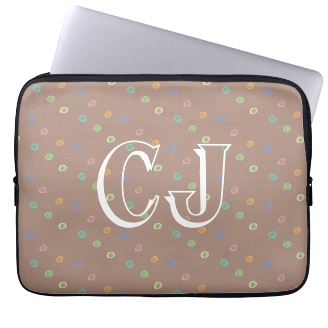 Monogram 2 Initialer Trendig Beige Dots Mönster Laptop Fodral (Framsidan)