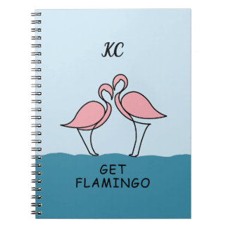 Monogram 2 Rosa Flamingos på Vatten-citatet Anteckningsbok