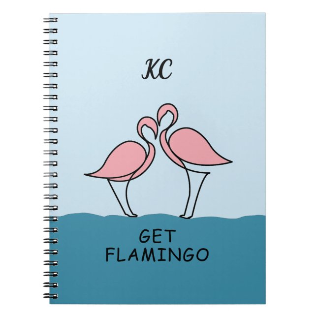 Monogram 2 Rosa Flamingos på Vatten-citatet Anteckningsbok (Framsidan)