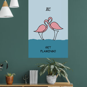 Monogram 2 Rosa Flamingos på Vatten-citatet Poster