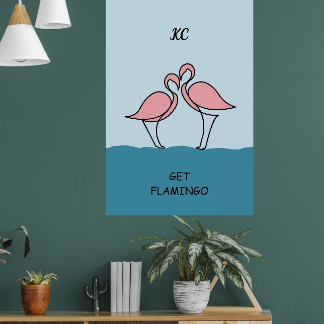 Monogram 2 Rosa Flamingos på Vatten-citatet Poster (Vardagsrum 1)