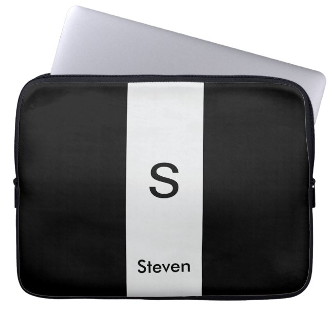 Monogram 2 ton Modern svart och lätt Grått Laptop Fodral (Framsidan)