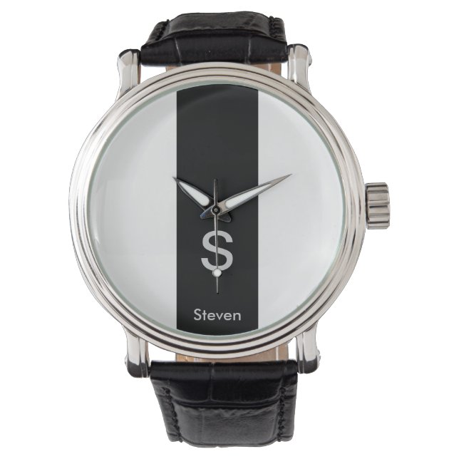 Monogram 2 ton Modern svart och vitt Armbandsur (Framsida)