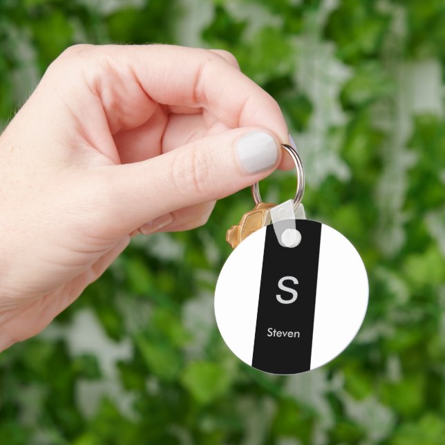 Monogram 2 ton Modern svart och vitt Nyckelring (Hand)