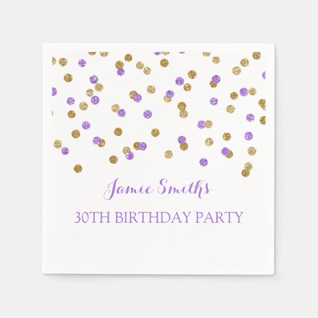 Monogram 30års födelsedag Napkin Guld Lila konetti Pappersservett (Framsidan)