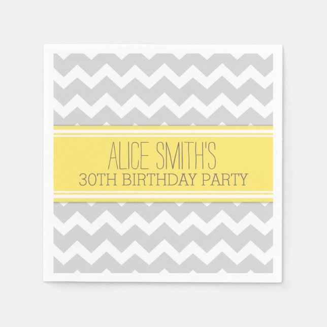 Monogram 30års födelsedag Napkin Gult Chevron Pappersservett (Framsidan)