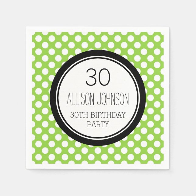 Monogram 30års födelsedag Napkin Lime Dots Pappersservett (Framsidan)