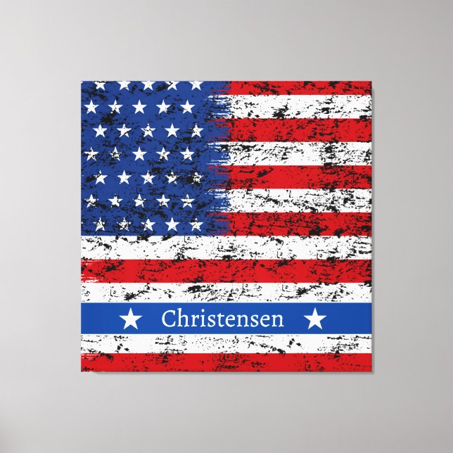 Monogram 4 juli Amerikanska Flagga Patriotic Namn Canvastryck (Framsida)