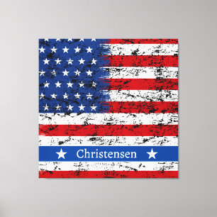 Monogram 4 juli Amerikanska Flagga Patriotic Namn Canvastryck