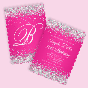 Monogram 50:e födelsedagen silver Glitter Inbjudningar