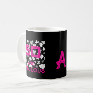 Monogram 50 och enastående svartvit blommigt rosa kaffemugg