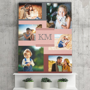 Monogram 6 fotokollage på Maron Rosa och Grått Canvastryck
