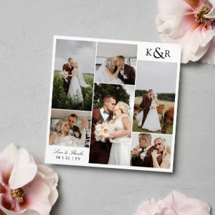 Monogram 6 Photo Collage Bröllop Kärlek & Tack Kort