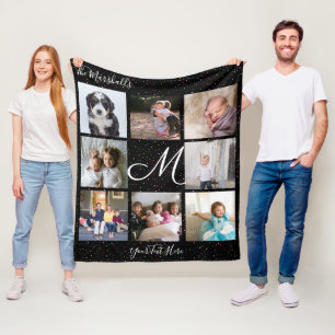 Monogram 8 fotokollage Färgfull konfetti svart Fleecefilt