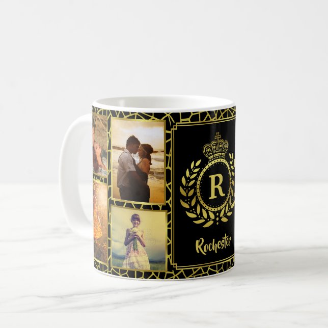 Monogram 8 fotokollage | Royal Krona Guld Laurel Kaffemugg (Framsida vänster)